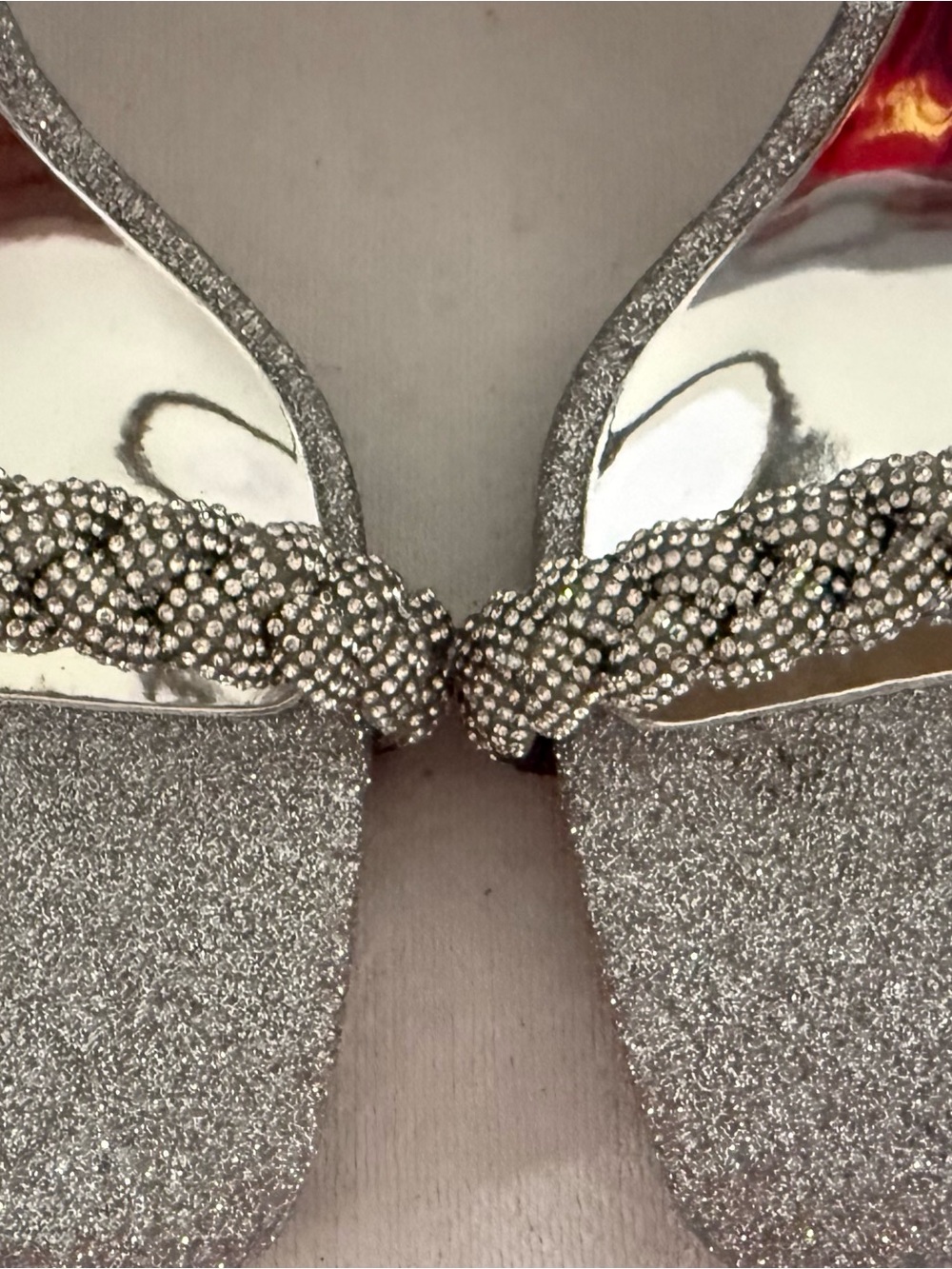 Badgley Mischka Fennel Silver Braided Crystal Strap Spool Heel Sandals - Picture 5 of 9